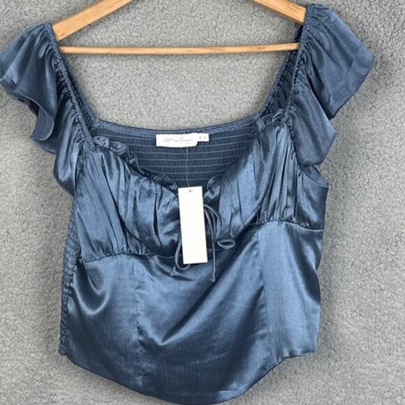 All in Favor Flutter Sleeve Satin Corset Top in Steel Blue Size XL NWT Coquette - Picture 2 of 7